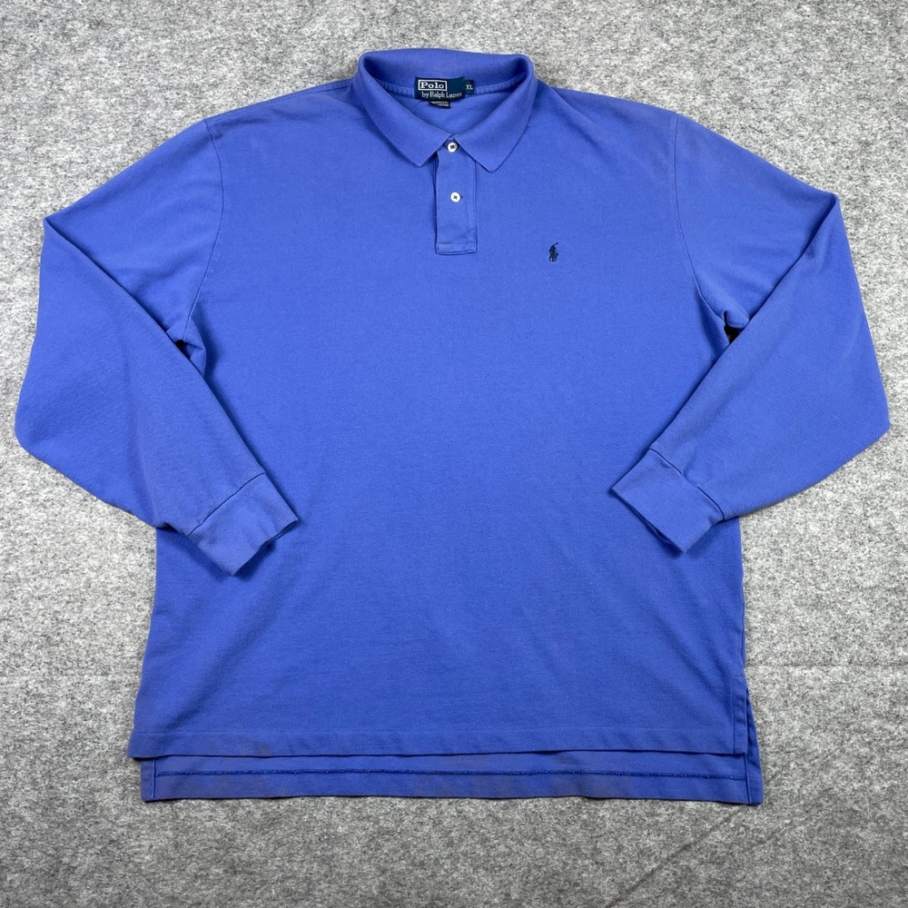 VTG Polo Ralph Lauren Polo Shirt Mens XL Blue Long Sleeve Pique Classic Fit 90s